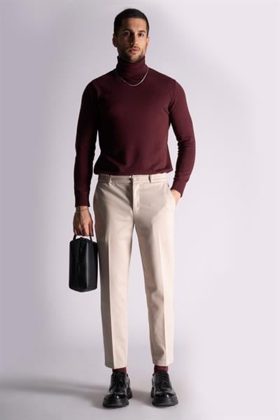 Beli Yarım Lastikli Chino Slim Fit Crop Pantolon Açık Bej