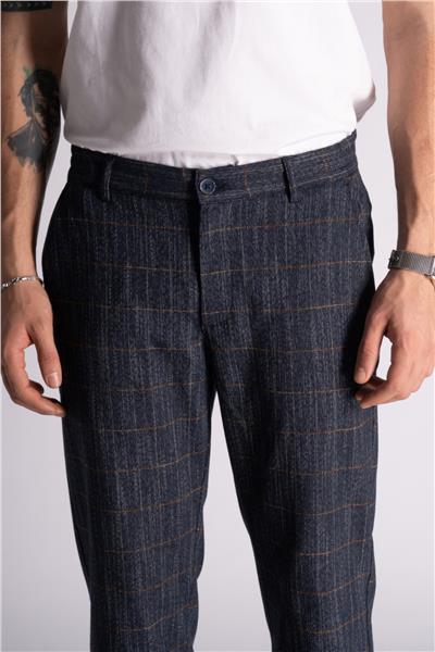 Beli Yarım Lastikli Slim Fit Chino Ekose Pantalon Lacivert Veta