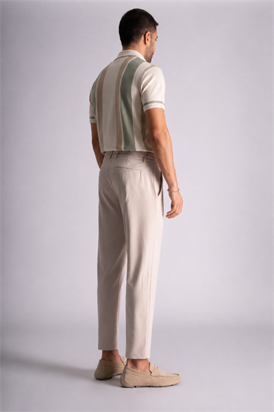 Beli Yarım Lastikli Slim Fit Chino Crop Pantalon Bej