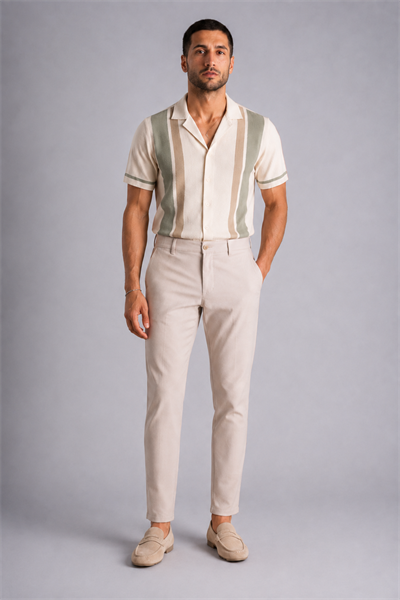 Beli Yarım Lastikli Slim Fit Chino Crop Pantalon Bej
