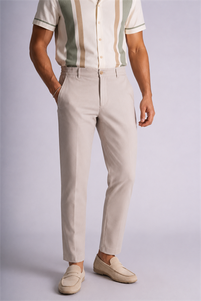 Beli Yarım Lastikli Slim Fit Chino Crop Pantalon Bej