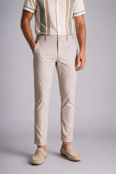 Beli Yarım Lastikli Slim Fit Chino Crop Pantalon Bej
