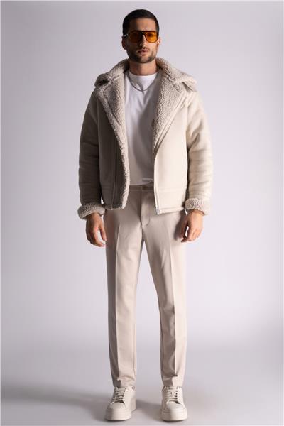 Beli Yarım Lastikli Slim Fit Chino Crop Pantalon Açık Bej