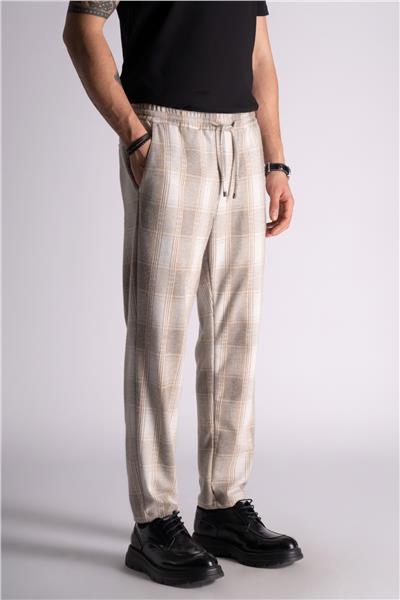 Slim Fit Jogger Bel Pantolon  Ekose Bej