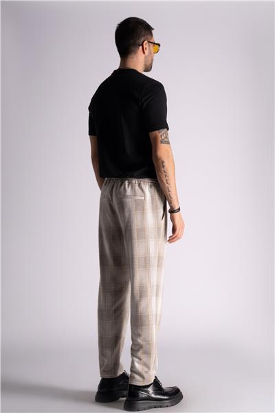 Slim Fit Jogger Bel Pantolon  Ekose Bej