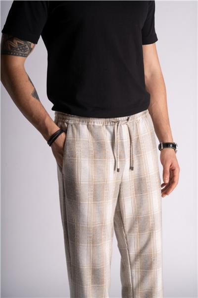 Slim Fit Jogger Bel Pantolon  Ekose Bej