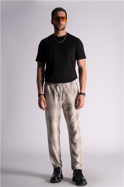Slim Fit Jogger Bel Pantolon  Ekose Bej