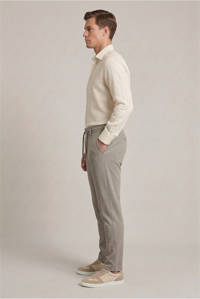 Erkek Açık Füme Slim Fit Bağcıklı Beli Yarım Lastikli Pamuklu Pantolon