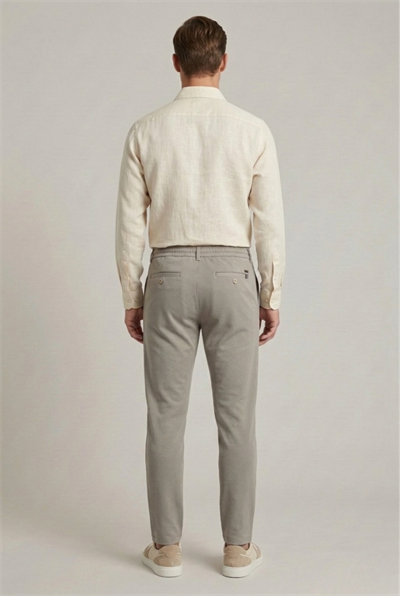 Erkek Açık Füme Slim Fit Bağcıklı Beli Yarım Lastikli Pamuklu Pantolon