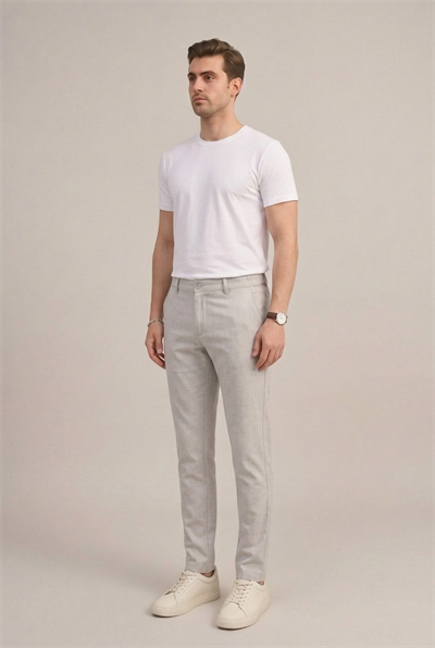 Erkek Açık Gri Melanj Kırçıllı Slim Fit Yarım Lastikli Bel Smart Casual Pantolon