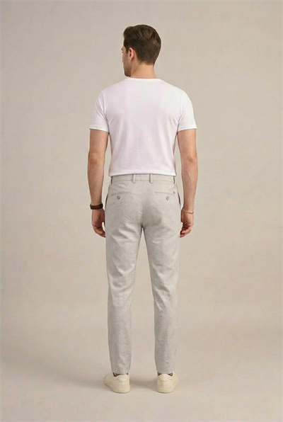 Erkek Açık Gri Melanj Kırçıllı Slim Fit Yarım Lastikli Bel Smart Casual Pantolon