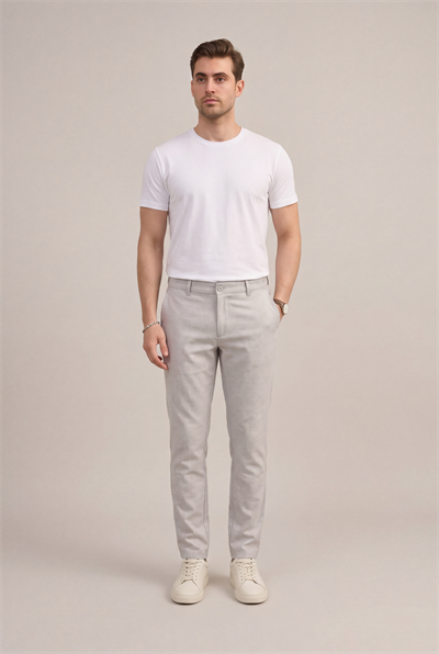 Erkek Açık Gri Slim Fit Yarım Lastikli Bel Klasik Pantolon