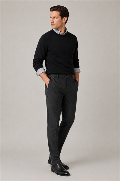 Erkek Antrasit Melanj Doku Kemer Tokalı Yumuşak Tuşeli Slim Fit Pantolon