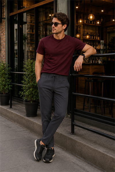 Erkek Antrasit Slim Fit Lastikli Bel Bağcıklı  Jogger Pantolon