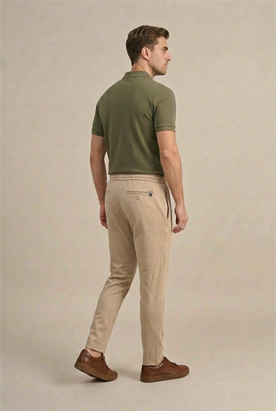 Erkek Bej Slim Fit Lastikli Bel Bağcıklı  Jogger Pantolon