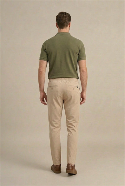 Erkek Bej Slim Fit Lastikli Bel Bağcıklı  Jogger Pantolon