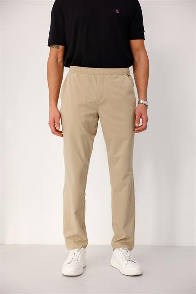 Erkek Bej Slim Fit Lastikli Bel Esnek Kumaş Dar Kesim Pantolon