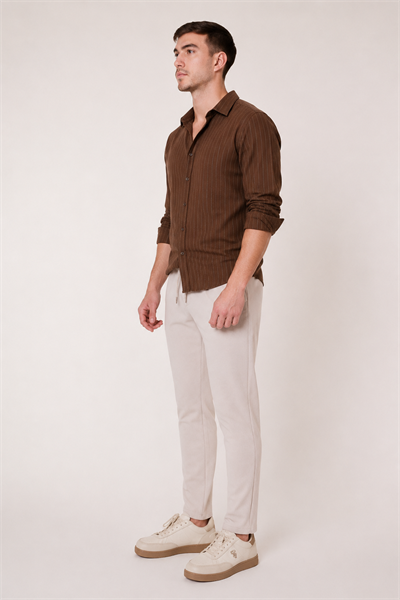 Erkek Beli Bağcıklı Yandan Cepli Slim Fit Jogger Bej Pantolon
