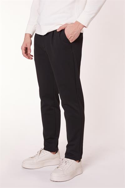 Erkek Beli Bağcıklı Yandan Cepli Slim Fit Jogger Siyah Pantolon