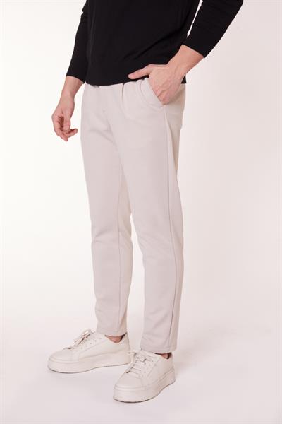 Erkek Beli Bağcıklı Yandan Cepli Slim Fit Jogger Bej Pantolon