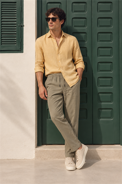 Erkek Beli Bağcıklı Yandan Cepli Yeşil Jogger Pantolon