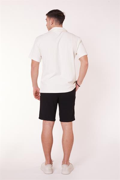 Erkek Beli Lastikli Bağcıklı Keten Karışımlı Slim Fit Jogger Şort Siyah