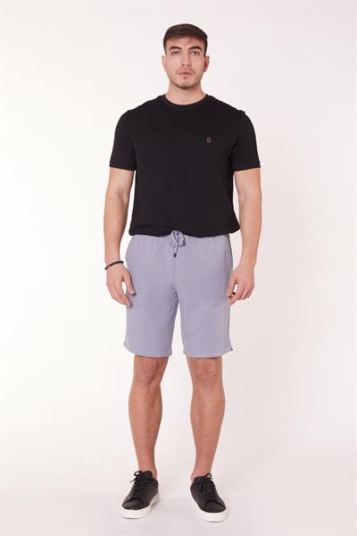 Erkek Beli Lastikli Bağcıklı Keten Karışımlı Slim Fit Jogger Şort Mavi