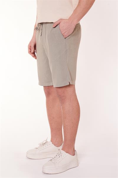 Erkek Beli Lastikli Bağcıklı Keten Karışımlı Slim Fit Jogger Şort Yeşil