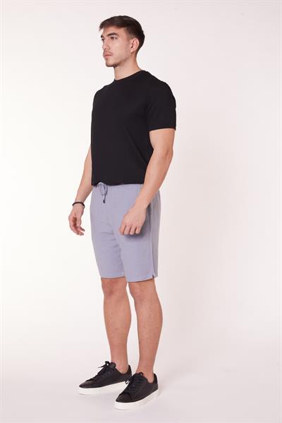 Erkek Beli Lastikli Bağcıklı Keten Karışımlı Slim Fit Jogger Şort Mavi