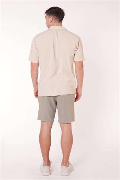 Erkek Beli Lastikli Bağcıklı Keten Karışımlı Slim Fit Jogger Şort Yeşil