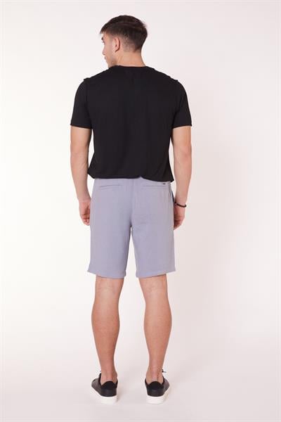 Erkek Beli Lastikli Bağcıklı Keten Karışımlı Slim Fit Jogger Şort Mavi