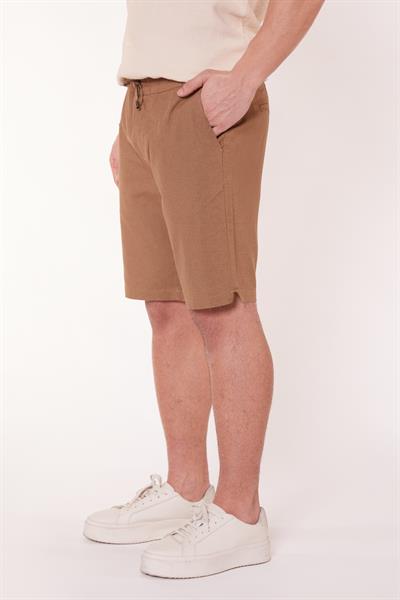 Erkek Beli Lastikli Bağcıklı Pamuk Keten Karışımlı Slim Fit Jogger Şort Vizon