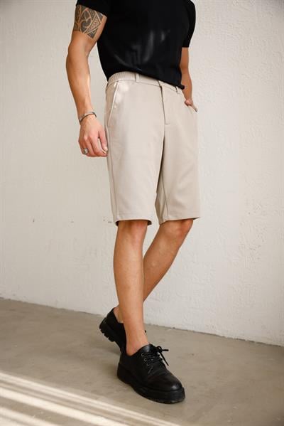 Erkek Beli Lastikli Rahat Kesim Bej Şort