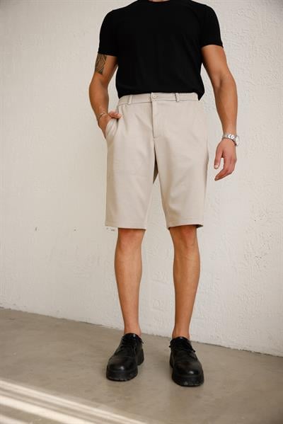 Erkek Beli Lastikli Rahat Kesim Bej Şort