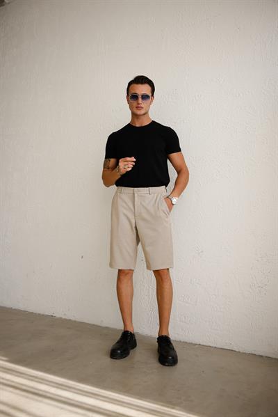 Erkek Beli Lastikli Rahat Kesim Bej Şort