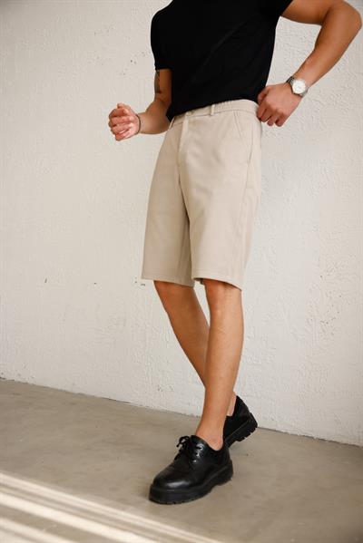 Erkek Beli Lastikli Rahat Kesim Bej Şort