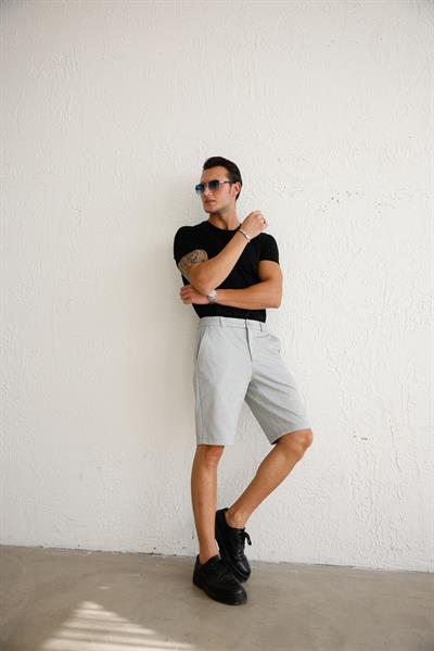 Erkek Beli Lastikli Rahat Kesim Gri Şort