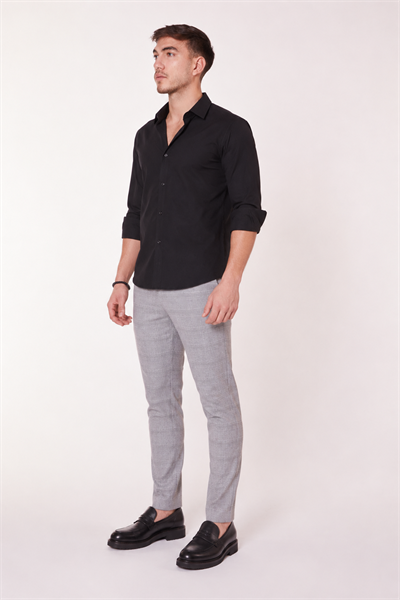  Men Elastic Waist Slim Fit Plaid Pants  Gray