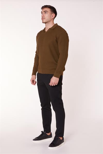 Erkek Beli Yarım Lastikli Arka Cep Fermuarlı Slim Fit Pantolon Siyah