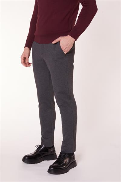 Erkek Beli Yarım Lastikli Arka Cep Fermuarlı Slim Fit Pantolon Antrasit