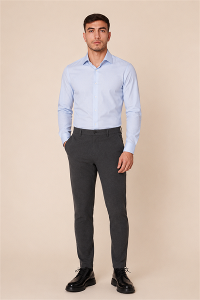 Erkek Beli Yarım Lastikli Arka Cep Fermuarlı Slim Fit Pantolon Antrasit