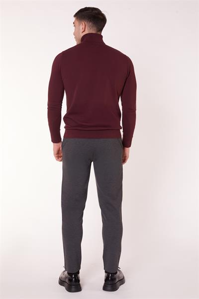 Erkek Beli Yarım Lastikli Arka Cep Fermuarlı Slim Fit Pantolon Antrasit