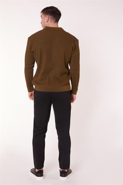 Erkek Beli Yarım Lastikli Arka Cep Fermuarlı Slim Fit Pantolon Siyah