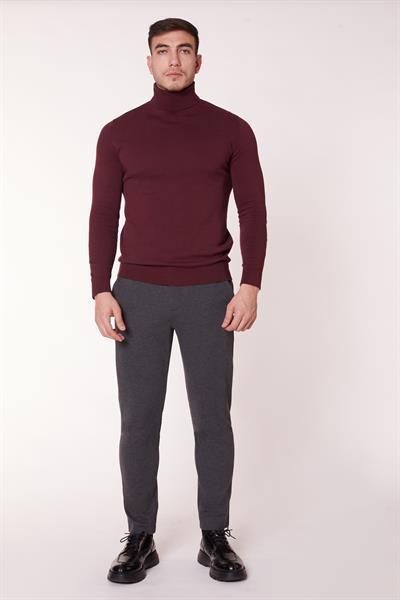 Erkek Beli Yarım Lastikli Arka Cep Fermuarlı Slim Fit Pantolon Antrasit