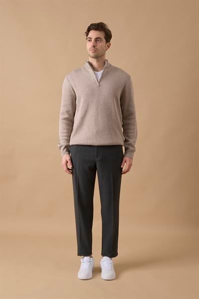 Erkek Beli Yarım Lastikli Fermuarlı Antrasit Chino Pantolon