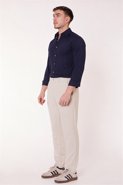 Erkek Beli Yarım Lastikli Fermuarlı Bej Chino Pantolon