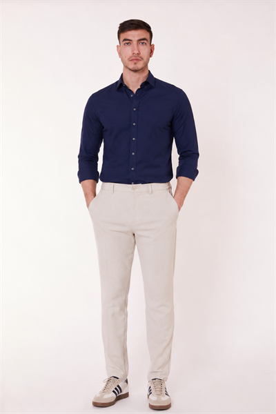Erkek Beli Yarım Lastikli Fermuarlı Bej Chino Pantolon