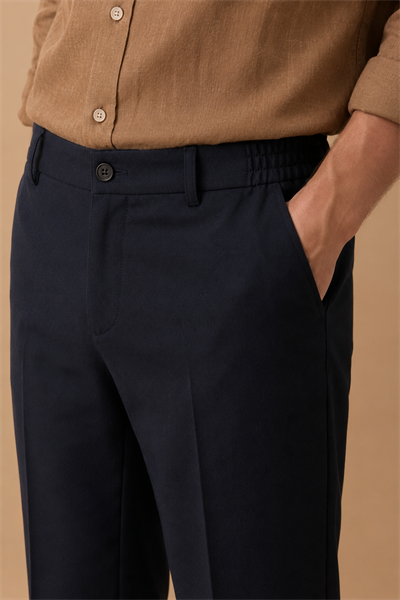 Mens Half Elastic Waist Zippered Navy Chino Pants