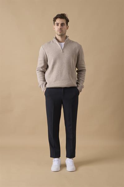 Erkek Beli Yarım Lastikli Fermuarlı Lacivert Chino Pantolon