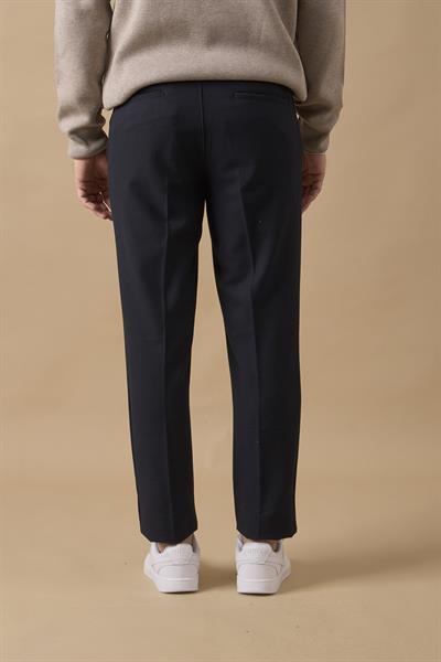 Erkek Beli Yarım Lastikli Fermuarlı Lacivert Chino Pantolon